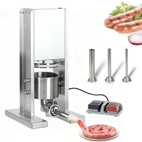 Joyfitness Verticale Insaccatrice per Salumi, Insaccatrice per Salsiccia in Acciaio Inox, Macchina di Produzione di Salsiccia con 3 Tubi di Diversi Diametri, Comando a Pedale, Contenitore Rimovibile