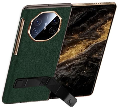 Stativfodral för Huawei Mate XT, magnetiskt roterbart stativ baksidefodral med reptåligt gångjärn smalt lyxigt läderfodral, grön