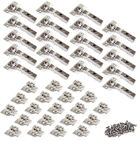 Emuca 1011307 Pack aus 20 Topfscharnieren Ø35mm 100° mit sanftem Verschluss für sich überlappende Türen und Zusätze zum Festschrauben mit Verbindergehäuse