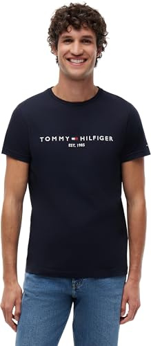 Tommy Hilfiger Men’s Short Sleeve Round Neck Core Tommy Logo T-Shirt, Blue (Sky Captain), XL