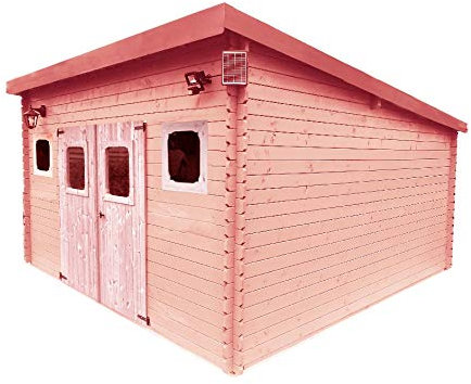 Habrita Blockbohlenhaus, massives Douglast, Mono-Dach, neigbar – 17,14 m²