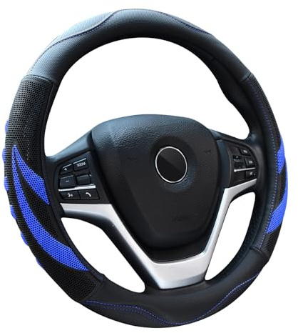 Alusbell Microfiber Leather Steering Wheel Cover Breathable Auto Car Steering Wheel Cover for Men and Women Universal 15 Inches (Blue)