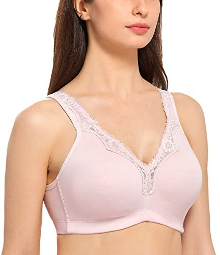 Delimira Women's Non Wired Bras Full Coverage Cotton Comfort Bra Plus Size Non Padded Soft Bras Gentle Rose 38E