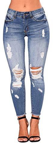Femme Skinny Déchiré Jeans Taille Basse Stretchy Détresse Boyfriend Collants Push Up Denim Pantalons Light Blue XL