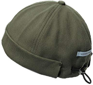 GEGEEN DOMOG Men Beanie Docker Cap Rolled Cuff Retro Skullcap Brimless Miki Hat (Green)