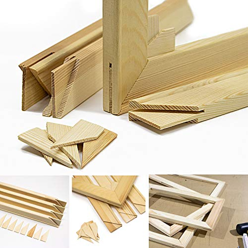 Keilrahmen-Set 40x30cm, Holz Keilrahmenleisten Bausatz zur Selbstmontage, Selbstbau ohne Leinwand, mit profilierten, gezapften Keilrahmenleisten mit Holzkeilen und Zwischenstegen je nach Größe