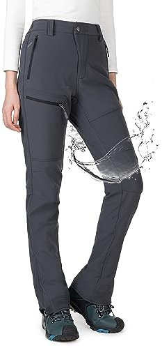 Wespornow Damen Wanderhose Wasserdicht Thermohose Gefüttert Outdoorhose Softshellhose Skihose Warm Ski Pants Women Schneehose Kletterhose Jagdhose Trekkinghose Winter Regenhose（Grau，L）
