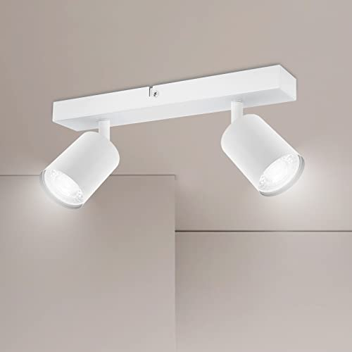 Ketom Deckenstrahler LED Weiß - Deckenstrahler 2 Flammig - LED Deckenleuchte Schwenkbar - GU10 Deckenlampe Spot - Spotlight Lampe Modern - Strahler Deckenspot für Küche, Wohnzimmer, Schlafzimmer