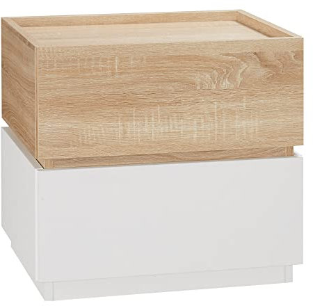 HOMCOM Comodino 2 Cassetti Design Moderno e Impilabile, Tavolino per Soggiorno e Salotto in Legno, 50x40x47.5cm, Bianco e Legno