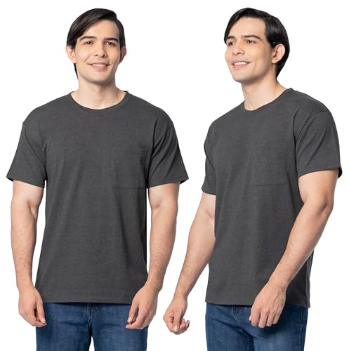 Fruit of the Loom Men's Eversoft Cotton T-Shirts (S-4XL), Pocket-2 Pack-Black Heather, 4X-Large