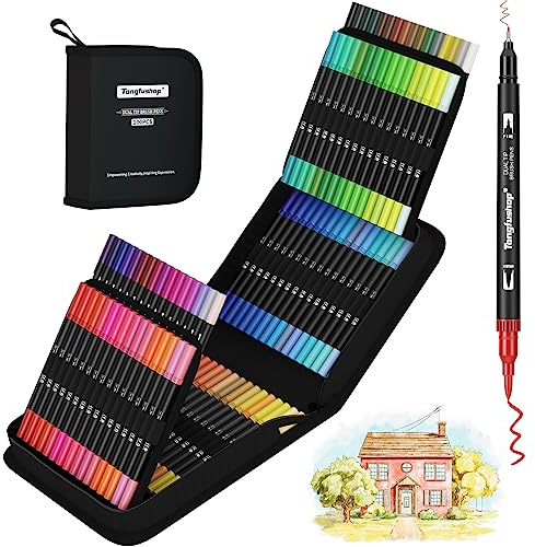 Tongfushop Dual Brush Pen Set, 100 Farben Doppelseitig Pinselstifte Aquarell Marker Fineliner Set, 1-5 mm/Fineliner 0,4 mm Filzstifte Dicke und Dünne für und Erwachsene