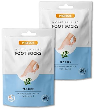 Profoot Moisturising Foot Socks, Intensive Repair Treatment for Dry Cracked Heels, Hydrating Foot Mask with Vitamin E and Tea Tree to Soften and Smooth Skin - 2 Pack