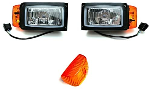 MelTruck® 2x H4 Scheinwerfer mit Blinker 12V Radlader Schlepper Baumaschinen Schneeraumer und Lampenschirm
