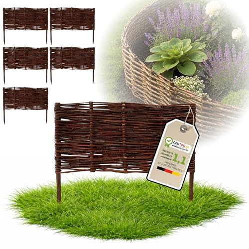 Floranica 5 st rabattkant i flätad pil 40 x 60 cm – gräskant, rabattavgränsare, pilstaket, kantstöd, avdelare för blomrabatter och trädgårdsgångar