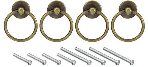 sourcing map 4 tiradores de anillo redondo, pomos de bronce para cajones, tiradores de cajón de un solo agujero para aparador y armario