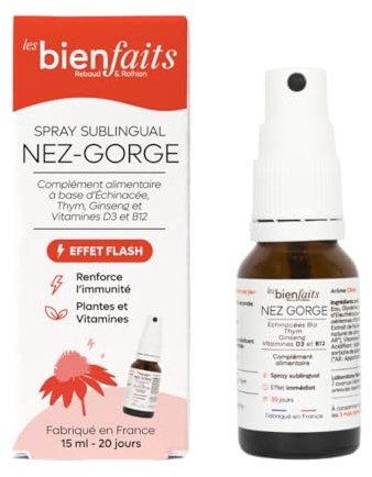 SPRAY NEZ GORGE | Boost les défenses Immunitaires | Riche en vitamines D (500% des AR) | Gout Citron | Echinacées, Thym, Ginseng et Vitamines | Sans sucre qjouté & sans alcool