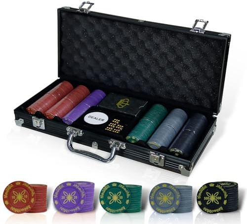 CCLIFE Jeu de Jetons de Poker, 300/500 Jetons de Poker de Casino avec Boîtier en Aluminium, Cartes à Jouer, dés, Dealer