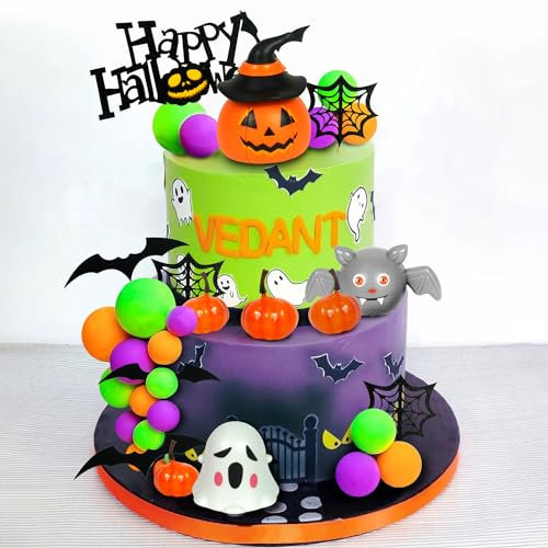 Halloween Cake Toppers Pumpkin Bat Ghost Ball Decorations for Birthday