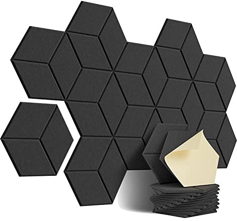 Kopinma Hexagonal Self-Adhesive High-Density Acoustic Soundproofing Panels Pack of 12 for Home and Office Wall Decoration Cuttable Design for Hassle-Free Installation 11.8''X10.2''X0.4'' Black