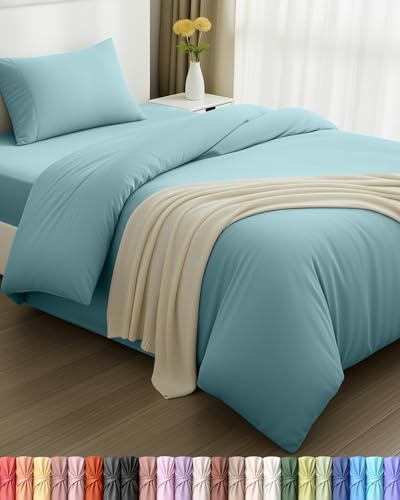 Utopia Bedding 3 Piece Single Bedding Set - Duvet Cover, Fitted Sheet with Pillow case - Soft Brushed Microfiber (Spa blue)