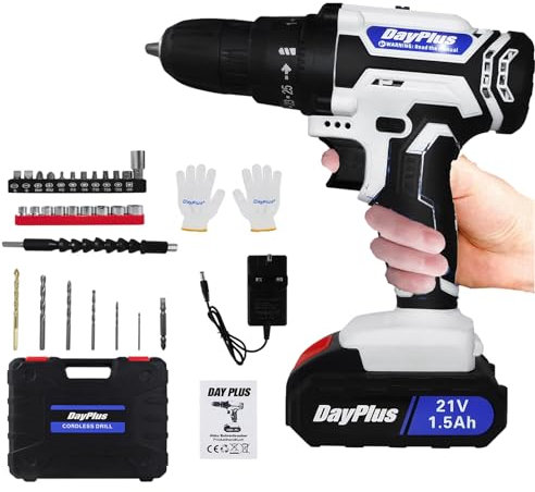 Avvitatore a batteria 21V, Trapano Avvitatore Batteria con 29 set di accessori, 45Nm Avvitatore Elettrico, 25+1 Coppie, 2 Velocità, LED Luce, 1 batteria - Bianco