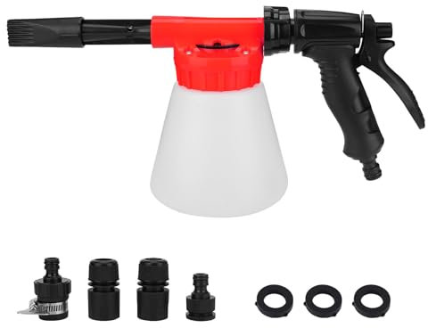 SUNJULY Pistola de Espuma Multifuncional de 900 ml, Herramienta de Lavado Profesional Ajustable para Coche, Motocicleta y Jardín con Manguera