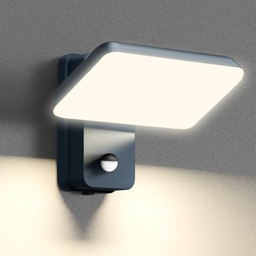 brightower 24W Außenwandleuchte Außenlampe mit Bewegungsmelder,IP65 LED Wandleuchte Außen Aluminium mit Schwenkbar LED Panel,Warmweiß 3000K Außenleuchte für Garten Terrasse (Anthrazit)