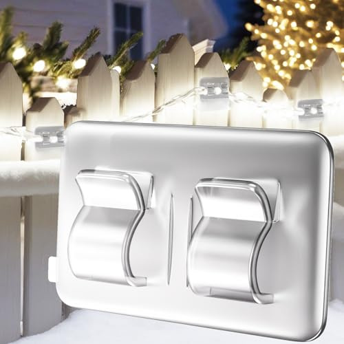 IFLOH Hooks for Outdoor String Lights Clips: 54Pcs Heavy Duty Cable Clips with Waterproof Adhesive Strips for Hanging Christmas Light - Outside UV-Resistant Clear Sticky Cord Holders Rope Organizer