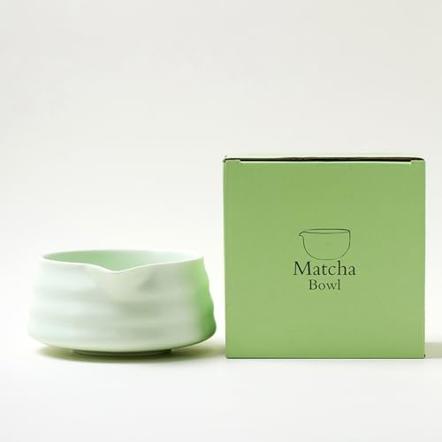 YlobdolY traditionell, handgjord keramisk matcha-skål med pip, massivt glaserat porslin, japansk teblandningsskål, presentförpackning