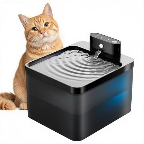 DMUUPEW PET Fuente para gatos, 2,2 l, inalámbrica con LED, detector de movimiento, bomba silenciosa 30 dB, batería de 2600 mAh, filtración premium