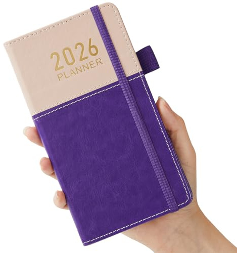 Agenda tascabile 2026, formato A6, vista settimanale, da gennaio a dicembre, calendario da borsa, 9,8 x 18 cm, con adesivi per pianificazione, tasca interna, piccola agenda per organizzare e