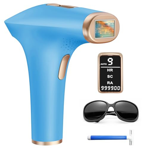TIIMAGIC IPL Geräte Haarentfernung Laser mit 9 Energiestufen und 3 Funktionen HR/SC/RA, 999.900 Lichtimpulse Schmerzfreie Haarentfernung Laser für Männer, Frauen, Gesicht, Achseln, Beine, Körper Blau