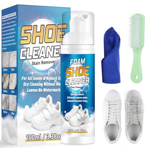 Wansiven Kit de nettoyage pour baskets, mousse nettoyante pour chaussures 200 ml, puissant pour chaussures, baskets, cuir, nubuck, daim et toile