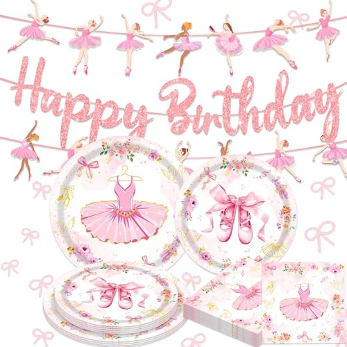 Ballerina Party Tableware Ballerina Birthday Decorations Baby Girl Birthday Supplies Cups Napkins Tablecloths for Ballet Princess Theme Party Decor & Baby Shower Serves 20 Guests
