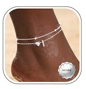 KRFY Tobilleras de Plata Impermeable Letra Pulsera Tobillera Mujer Ajustable Tobilleras para CZ Corazón Perla Letras A-Z Tobillera Plata de LeyJoyas Playeras Pies Hipoalergénico