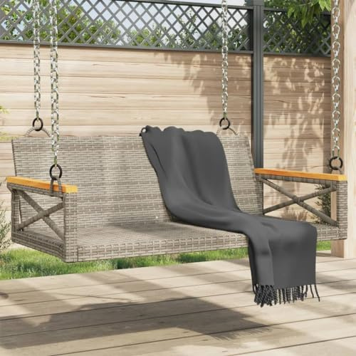 Generico Panchina Dondolo Grigia 109x62x40 cm in Polyrattan,Panchine da Giardino