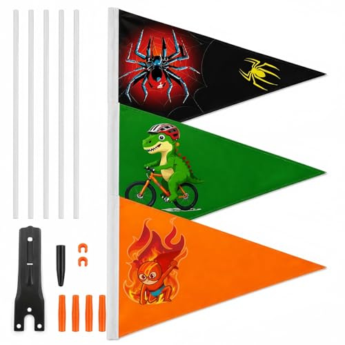 Fyhqwf 3 PièCes Fanion VéLo Enfant Set - 5 MâTs - Fanion De VéLo - Drapeau De VéLo De SéCurité - Convient Aux VéLos pour Enfants