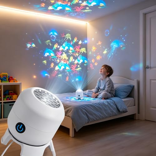 Dynamic - Proiettore LED rotante, luce notturna con base, rotazione a 360°, oceano e fiocco di neve, lampada proiettore per la cameretta dei bambini, decorazione per la casa