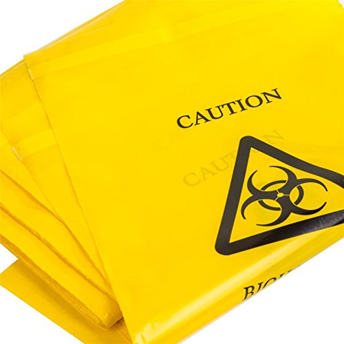 Lot de 10 sacs jaunes à danger biologique – 35 cm x 20 cm – Auto-scellant pour éliminer les maladies cliniques et les vomis