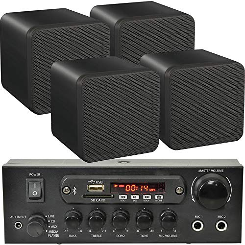Smart Home Système de Haut-Parleur Bluetooth 4 x 80 W Noir Amplificateur Compact sans Fil Eco Dot/Alexa pour café, Bar, Restaurant, Home cinéma et Mini amplificateur Audio HiFi