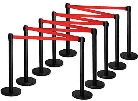 Stagecaptain PLS-200B Absperrständer Personenleitsystem 5 Paar (10 Stück Absperrpfosten, Hotel, Ausstellung, Flughafen, Vip, roter Teppich, Absperrband rot) schwarz