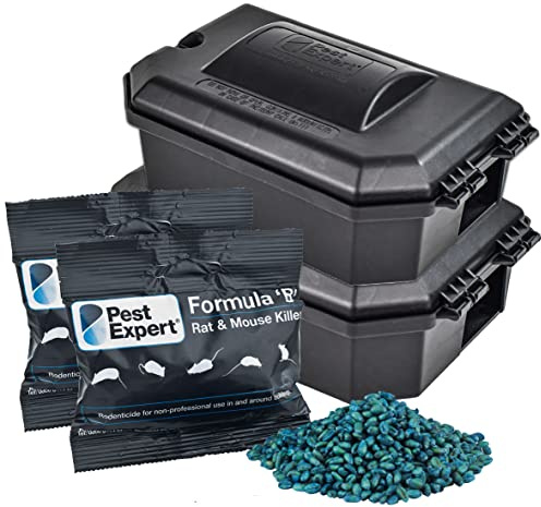 Pest Expert Rat Bait, Formula B+ Advanced Rat Poison Professional Strength Outdoor Sachets + Professional Rat Bait Boxes (1kg + 2 Boxes)