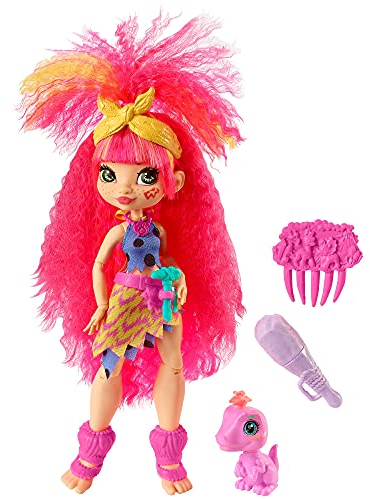 Cave Club GNL83 - Cave Club Emberly Puppe (25,4 cm), prähistorische Modepuppe mit Haus-Dinosaurier