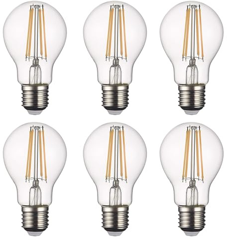 SD LUX Lampadine di filamenti a LED Attacco E27,8W Equivalenti a 75W, 806LM,2700K Luce Bianca Calda,A60 Stile Vintage Retrò,Consumo Basso,Risparmio Energetico,Non Dimmerabile,Pacco da 6 Pezzi