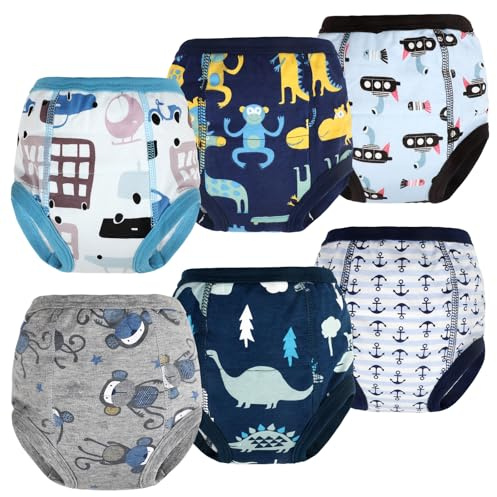 FLYISH DIRECT Culotte Enfant Apprentissage 100% Coton, Culotte Apprentissage Propreté Garcon absorbant 6 Couches, Anti-fuite Slip d'Apprentissage pour Garcon et Filles, 6 Paires, 2 ans, Singe Bleu