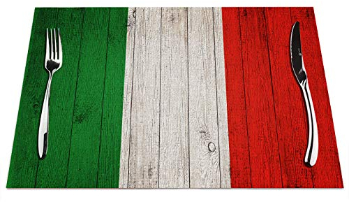 Tischsets mit italienischer Flagge, 4 Stück, italienische Flagge auf Holzbrett, hitzebeständig, für Esstisch, rutschfest, 45,7 x 30,5 cm