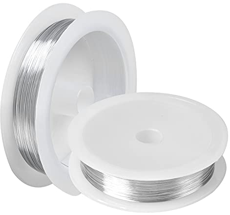 2 Rollen 0.3 mm x 50 m Schmuckdraht, Anlaufbeständiger Kupferdrahtrolle Basteldraht Schmuck Faden, Kupferdraht für Basteln und Schmuckherstellung (Silber)