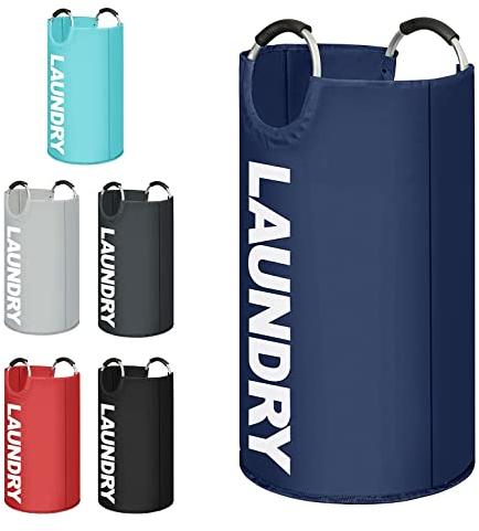 K-ONE Modern Style Collapsible Fabric Large Laundry Basket, Hamper, Foldable Clothes Bag, Folding Washing Bin 6 Colors available 82L (Blue)