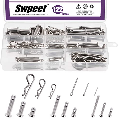 Swpeet 122 Stück 304 Edelstahl M4 M6 M8 Gabelkopfbolzen mit M1,5 M2 M3 verzinktem Stahl Splinte und Clips Befestigungsset Anhängerkupplung Pin Clip