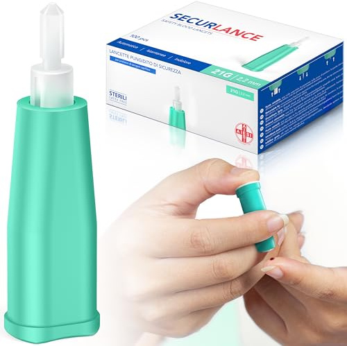 AIESI® Sterile Einweg-Lanzetten mit Sicherheitssystem und einziehbarer Edelstahlspitze nadel 21G SECURLANCE (Packung mit 100 stück)